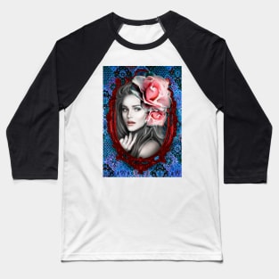 Purple Red And Pink Roses Artwork POrtrait beaufitul Digital Artwork Baseball T-Shirt